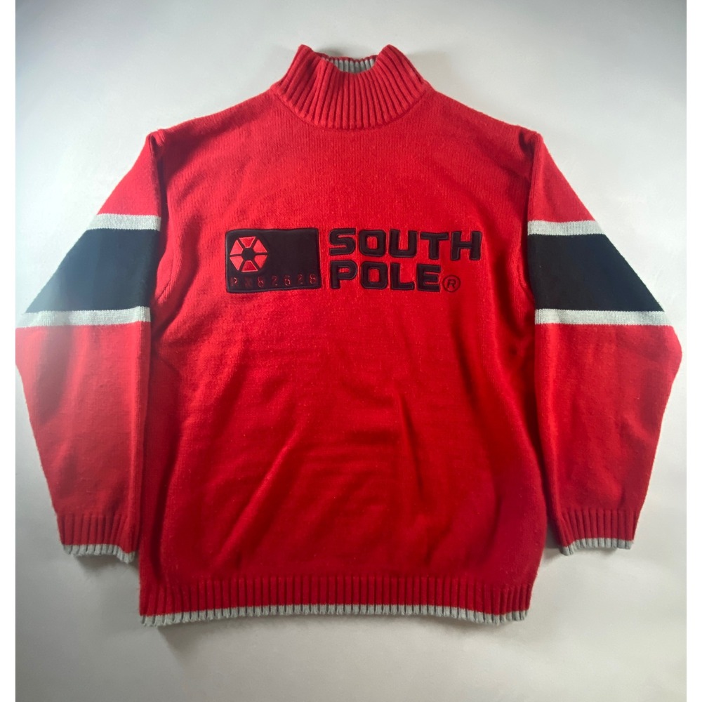 South Pole Red Mock Neck Sweater XL Colorblock Logo Athletic Casual